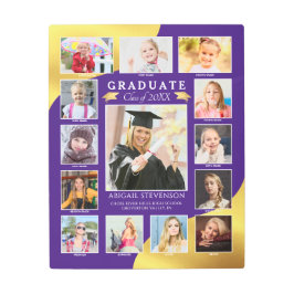 卒業式K-12フォトコラージュパープル金ゴールド メタルプリント