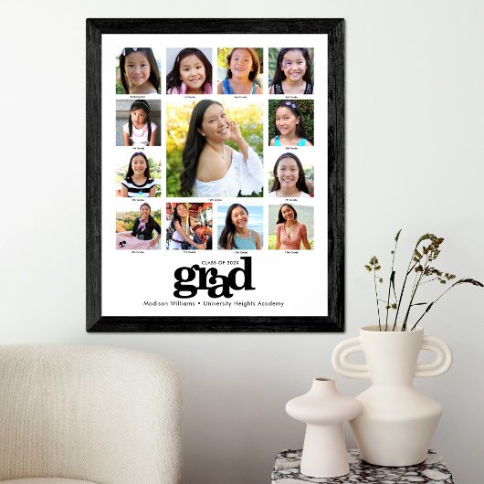 卒業式K-12フォトコラージュモダン白黒 ポスター