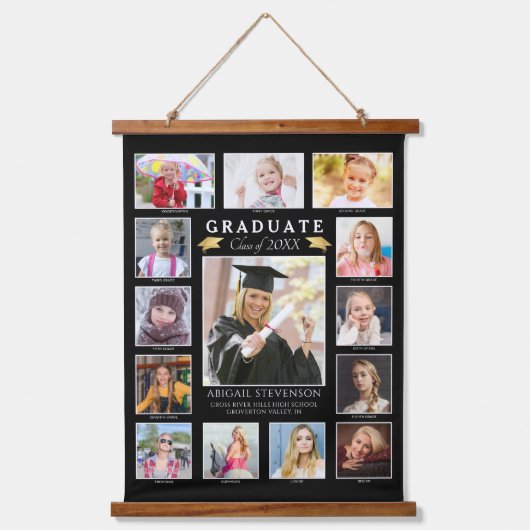 卒業式K-12フォトコラージュ大学院キープサケ 吊り下げ型タペストリー (正面)