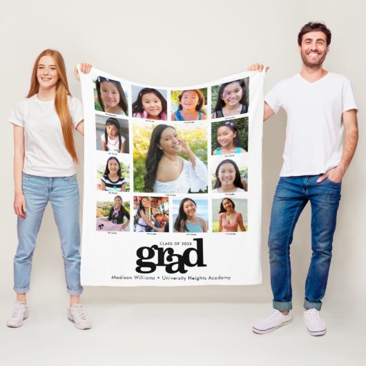 卒業式K-12白黒写真コラージュモダン フリースブランケット (インサイチュ)