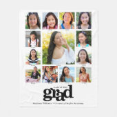 卒業式K-12白黒写真コラージュモダン フリースブランケット (正面)