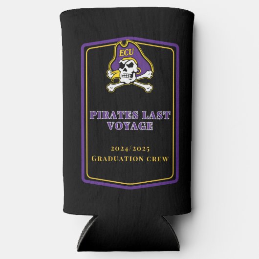 卒業式Koozie – ブラック スリム缶クーラー (正面)