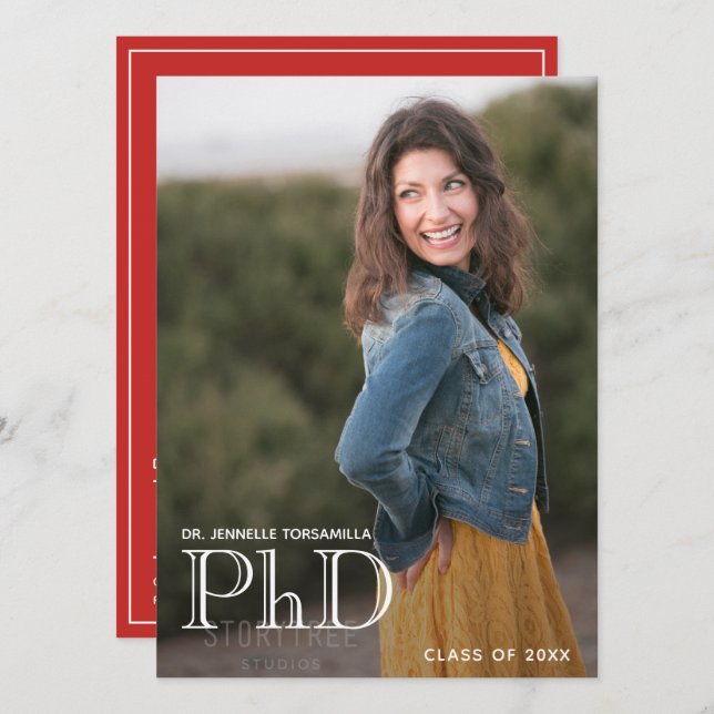 卒業式PhD発表フォトホワイトレッド (正面/裏面)