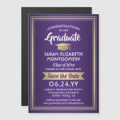 卒業式Save the Date エレガント Purple White金ゴールド マグネット招待状 (正面/裏面)