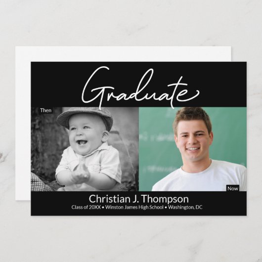 卒業当時と現在の高校卒業写真 案内状 (正面/裏面)