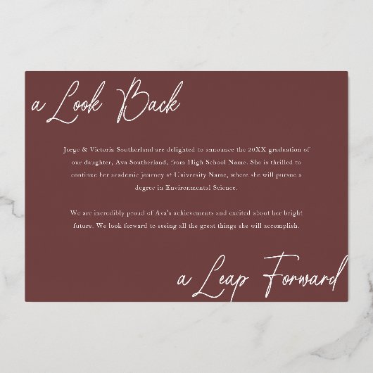 卒業後と今の写真コラージュのお知らせ 箔招待状 (裏面)