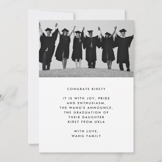 卒業後の黒はっきりした文字2枚の写真卒業 案内状 (裏面)