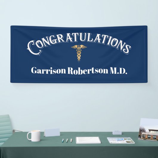 卒業後のMD博士おめでとう 横断幕 (トレードショー)