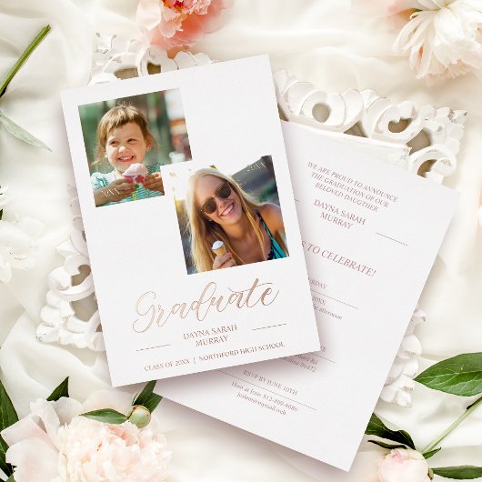 卒業後は卒業2枚の写真カスタムスクリプト 箔招待状