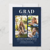 卒業後3写真コラージュ海軍ブルー卒業パーティー 招待状 (正面)