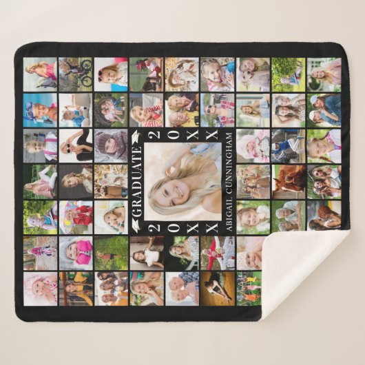 卒業後55写真コラージュのメモリ シェルパブランケット (正面(横))