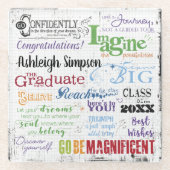 卒業感動的引用文パーソナライズされた ガラスコースター (正面)