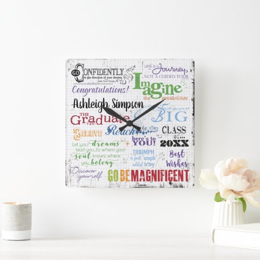 卒業感動的引用文パーソナライズされた スクエア壁時計 (ホーム)