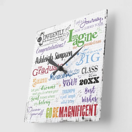 卒業感動的引用文パーソナライズされた スクエア壁時計 (傾斜)