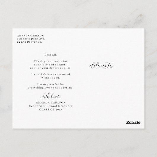 卒業感謝してい写真文字パーソナライズされた ポストカード (裏面)