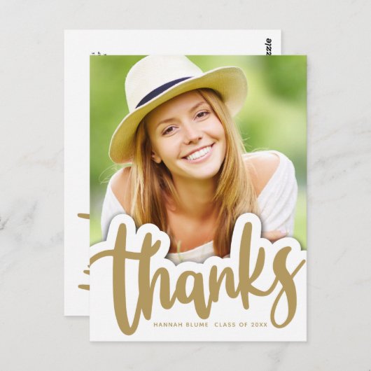 卒業感謝してい |写真の上に手書きデザイン ポストカード (正面/裏面)