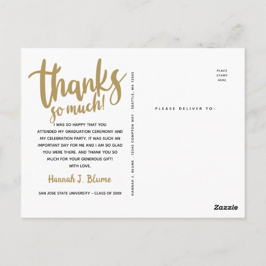 卒業感謝してい |写真の上に手書きデザイン ポストカード (裏面)