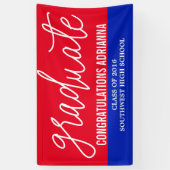 卒業手書きのお祝い赤い青 横断幕 (縦)