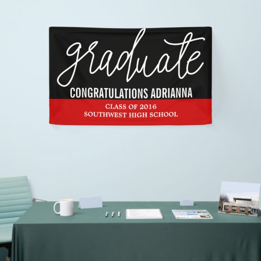 卒業手書きのお祝い黒赤 横断幕 (トレードショー)