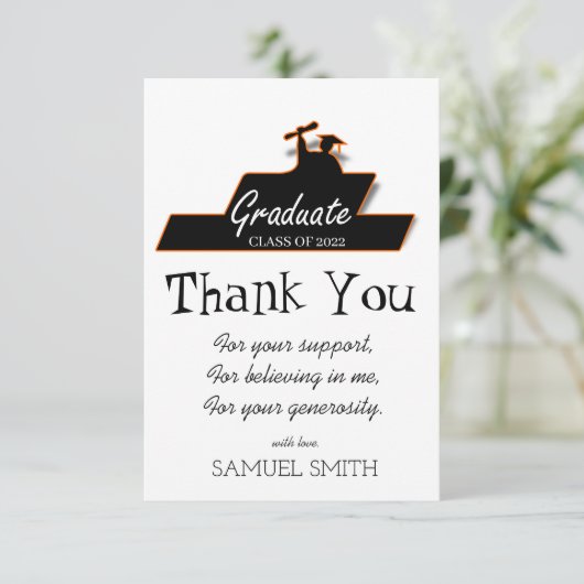 卒業手書き白黒スクロ感謝していー サンキューカード (スタンド正面)