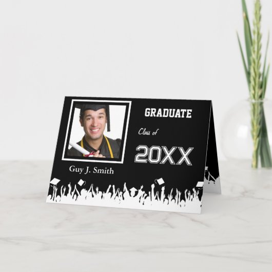 卒業招待状あなたの写真シルエットの群衆 招待状 (正面)