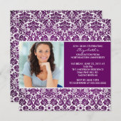 卒業招待状とフォトパープルダマスク 招待状 (正面/裏面)
