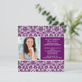 卒業招待状とフォトパープルダマスク 招待状 (スタンド正面)