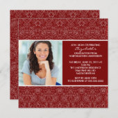 卒業招待状とフォトレッドダマスク 招待状 (正面/裏面)