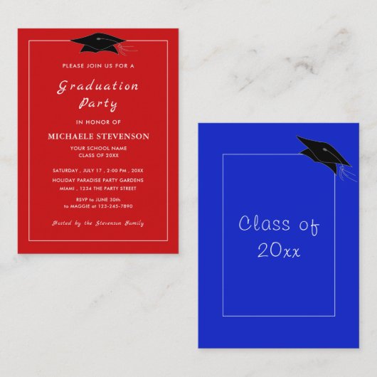 卒業招待状のカラーの例 ノートカード (正面/裏面)