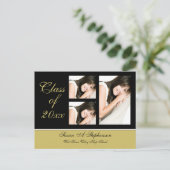 卒業招待状はがき、黒+金ゴールド、3枚 インビテーションポストカード (スタンド正面)