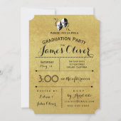 卒業招待状シアター専攻の金ゴールドとブラック 招待状 (正面)