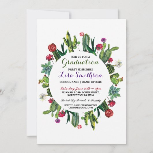 卒業招待状パーティーフィエスタカクタス招待状 招待状 (正面)