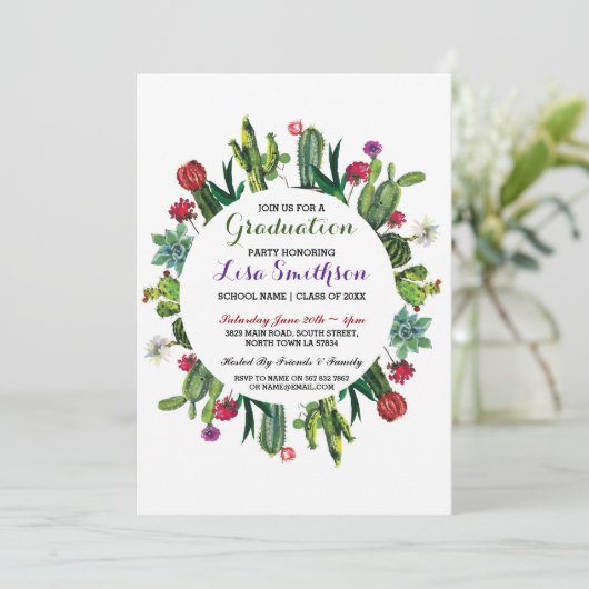 卒業招待状パーティーフィエスタカクタス招待状 招待状 (スタンド正面)