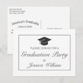 卒業招待状モダンミニマリストホワイト ポストカード (正面/裏面)