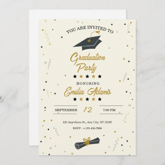 卒業招待状モダン卒業シニア 招待状 (正面/裏面)