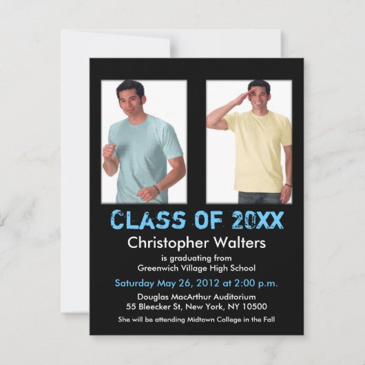 卒業招待状追加2イメージ黒青 招待状 (正面)