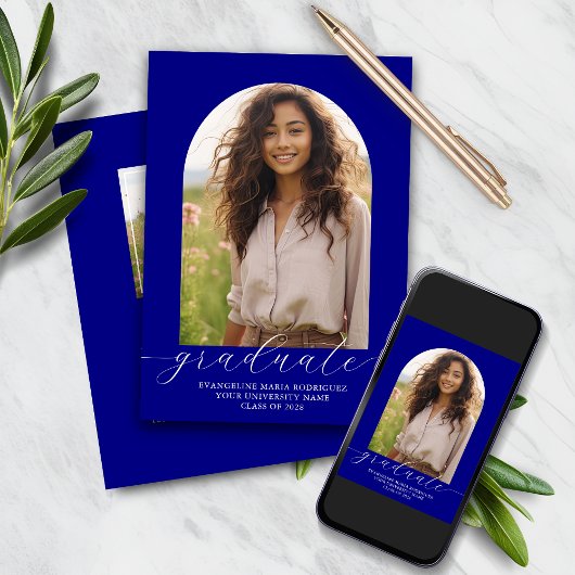 卒業招待状2写真アーチネイビー 招待状