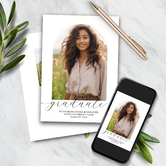 卒業招待状2写真アーチホワイト 招待状