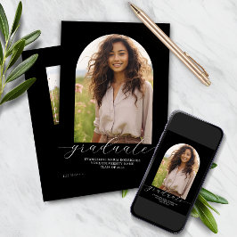 卒業招待状2写真アーチ – 黒 招待状