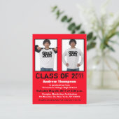 卒業招待状2枚の写真を追加赤A5 招待状 (スタンド正面)