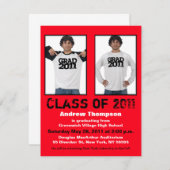 卒業招待状2枚の写真を追加赤A5 招待状 (正面/裏面)