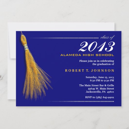 卒業招待状-ネイビーブルー&金ゴールド招待状 招待状 (正面)