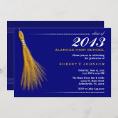 卒業招待状-ネイビーブルー&金ゴールド招待状 招待状 (正面/裏面)