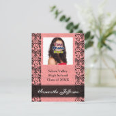 卒業招待状、ピンクと黒のダマスク 招待状 (スタンド正面)