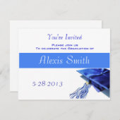 卒業招待状 – ブルーキャップ&タッセル 招待状 (正面/裏面)