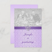 卒業招待状(ヴィンテージ薄紫ダマスク) 招待状 (正面/裏面)