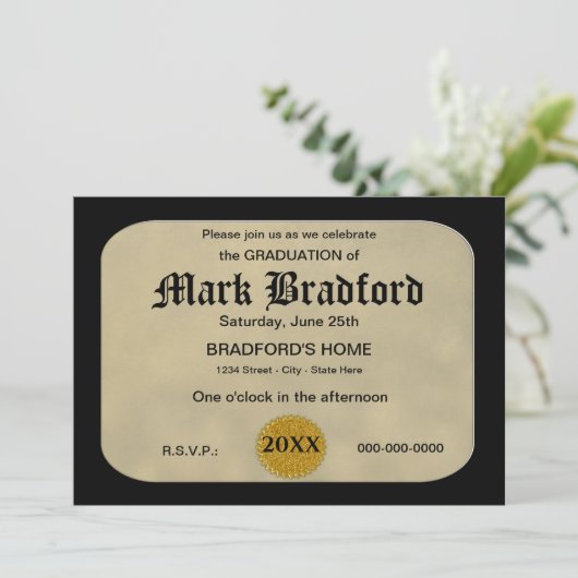 卒業招待状 – 額付き証明書 招待状 (スタンド正面)