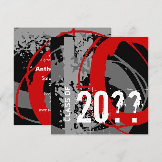 卒業招待状WDX赤 招待状 (正面/裏面)