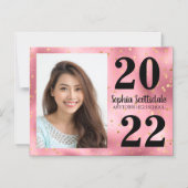 卒業救日フォトピックピンク金ゴールド星女 マグネット招待状 (正面)