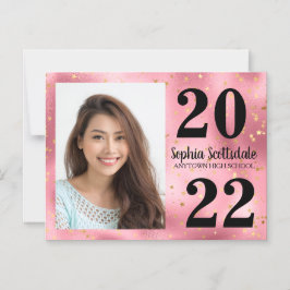 卒業救日フォトピックピンク金ゴールド星女 マグネット招待状